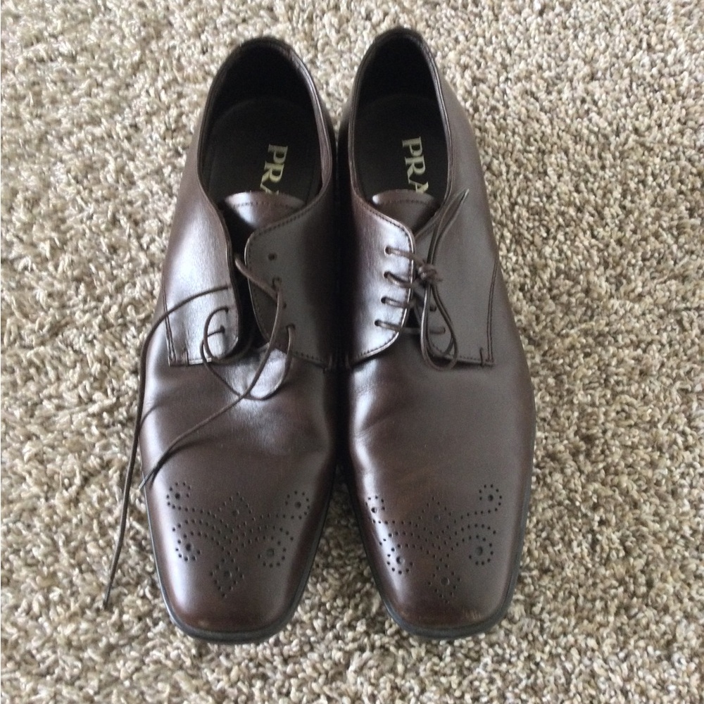 Prada Brown Oxfords Leather Lace-Up - Picture 5 of 8